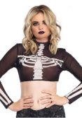 Women's Black Skeleton High Neck Crop Top Costume