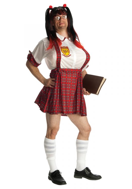 School Girl Adult Mens Costume with Inflatable Boobs