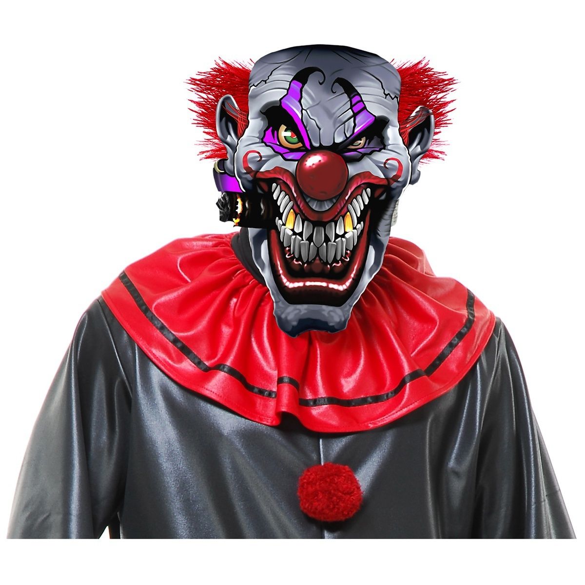 Маска злого клоуна с клыками. Красный костюм и маска